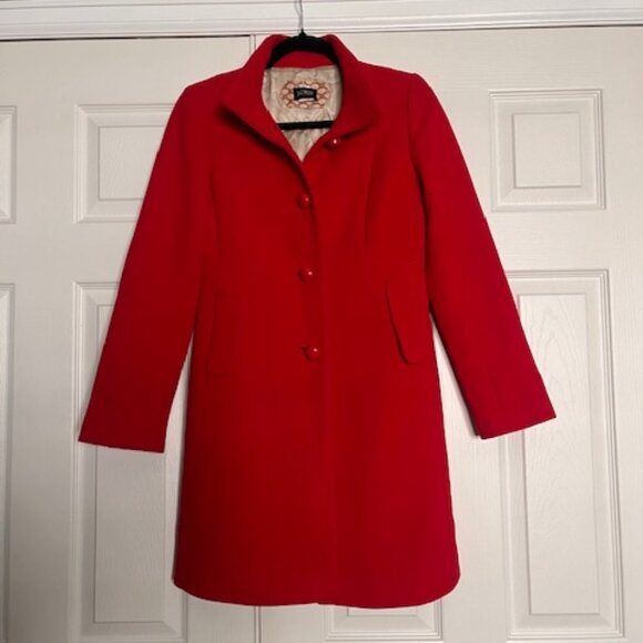Beautiful J Crew Classic Lady Knee Length Wool Blend Coat Cherry Red Lined - Picture 1 of 4